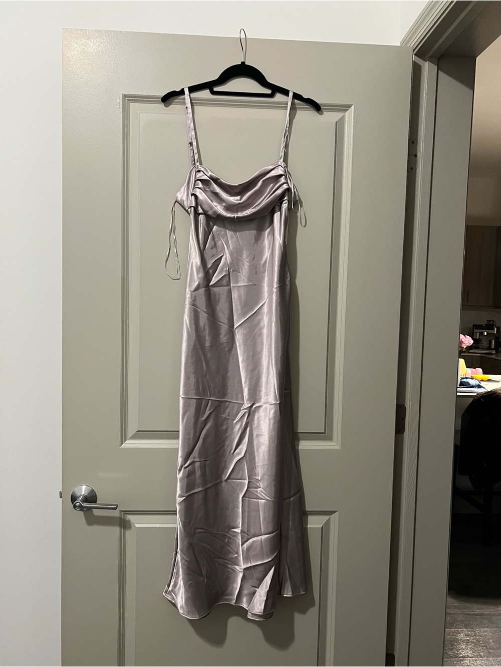 Zara Silver Satin Maxi Dress with Cowl Neck